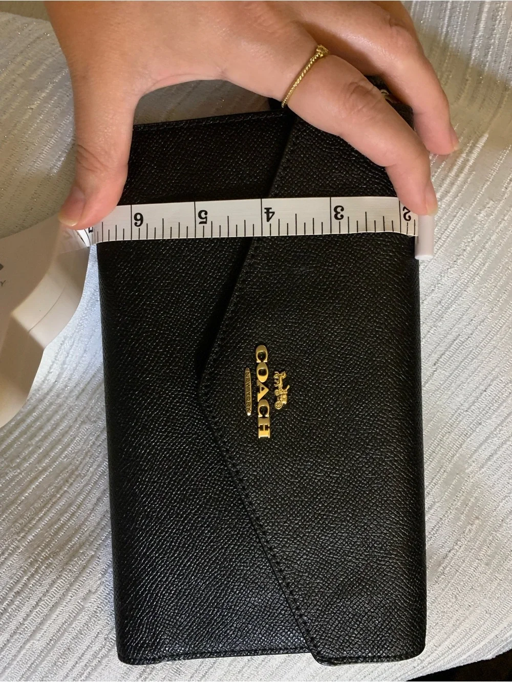Coach Black Pebbled Leather Travel Wallet Wristlet with Gold Logo Accent